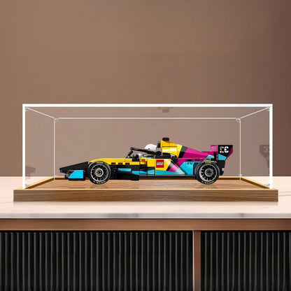 LEGO 77258 F1 ACADEMY LEGO 赛车后视镜亚克力展示盒，带环形灯和UV印刷背景 - 防尘展示柜