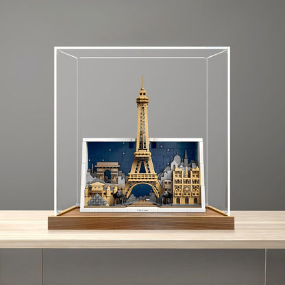 LEGO 21064 Paris - City of Love Mirror Acrylic Display Case with Ring Light & UV-Printed Background - Dustproof Showcase