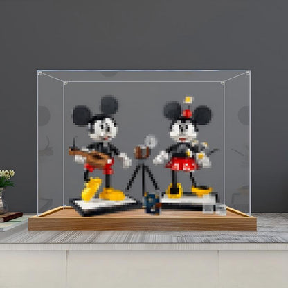 LEGO 43179 Mickey Mouse & Minnie Mouse Spiegel-Acryl-Vitrine mit Ringlicht & UV-bedrucktem Hintergrund - Staubgeschützte Ausstellungsvitrine