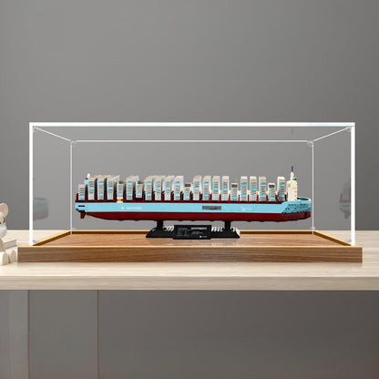 LEGO 40955 Maersk Dual-Fuel Container Vessel Mirror Acrylic Display Case with Ring Light & UV-Printed Background - Dustproof Showcase