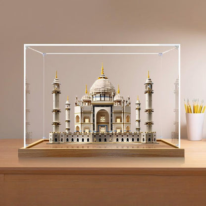 LEGO 10256 Taj Mahal Mirror Acrylic Display Case with Ring Light & UV-Printed Background - Dustproof Showcase