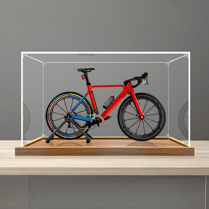 LEGO 11380 Icons Road Bike Mirror Acrylic Display Case with Ring Light & UV-Printed Background - Dustproof Showcase