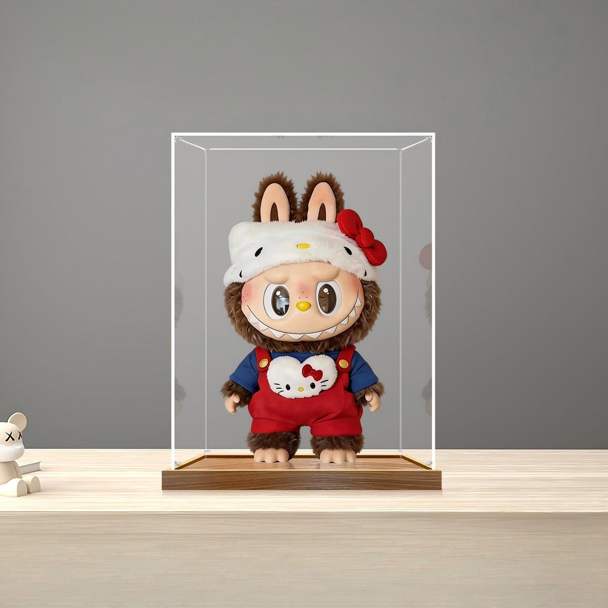 Pop Mart Fluffy Character Mirror Acrylic Display Case with Ring Light & UV-Printed Background - Dustproof Showcase