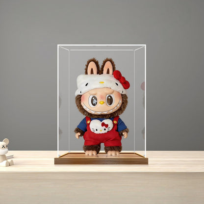 Pop Mart Fluffy Character Mirror Acrylic Display Case with Ring Light & UV-Printed Background - Dustproof Showcase