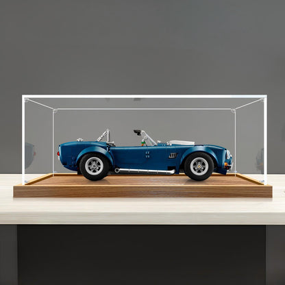 LEGO 10357 Shelby Cobra 427 S/C Spiegel Acryl Display Case met Ringlicht & UV-Geprinte Achtergrond - Stofvrije Vitrine