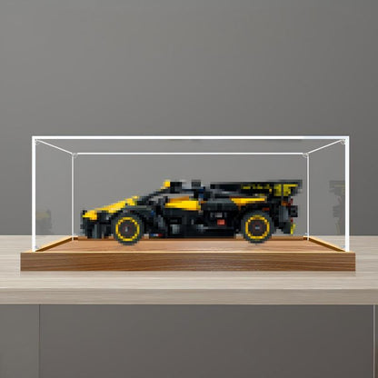LEGO 42151 Bugatti Bolide Akryl Udstillingsæske med Ringlys og UV-printet Baggrund - Støvtæt Vitrine