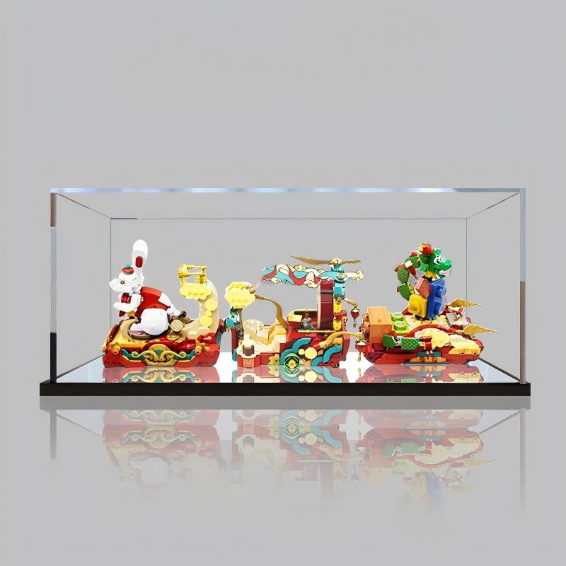 LEGO 80111 Sfilata del Capodanno Lunare Vetrina Acrilica con Specchio con Anello Luminoso e Sfondo Stampato UV - Vetrina Antipolvere