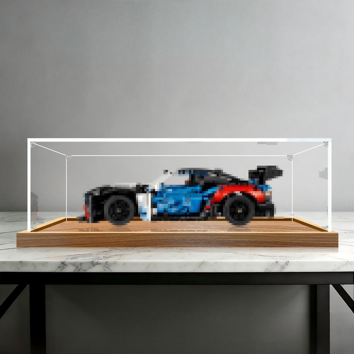 LEGO 42226 BMW M4 GT3 EVO 镜面亚克力展示盒，带环形灯和UV印刷背景 - 防尘展示柜