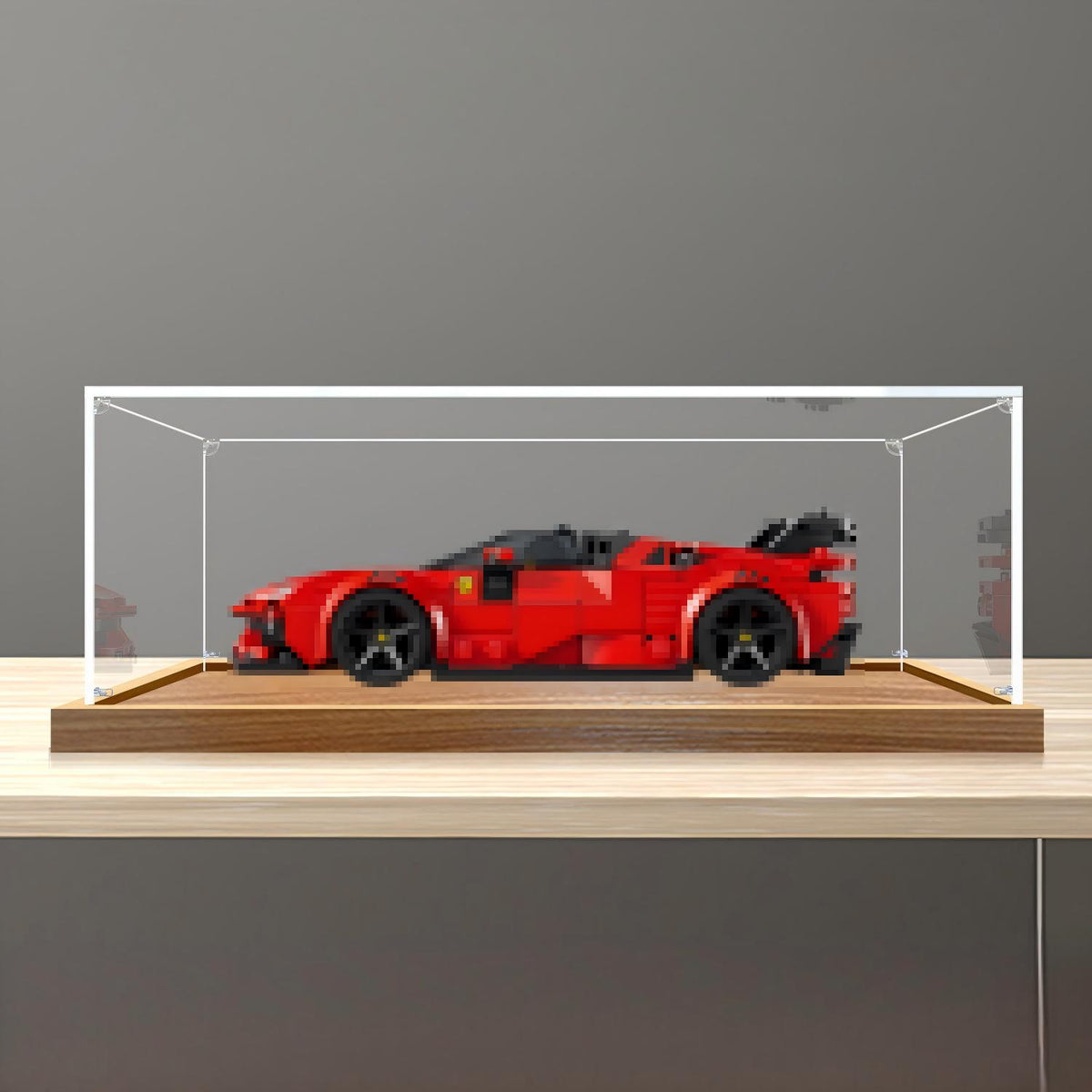 LEGO 77254 Ferrari SF90 XX Stradale Mirror Acrylic Display Case with Ring Light & UV-Printed Background - Dustproof Showcase