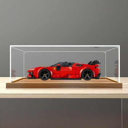 LEGO 77254 Ferrari SF90 XX Stradale Mirror Acrylic Display Case with Ring Light & UV-Printed Background - Dustproof Showcase
