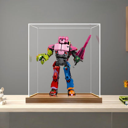 LEGO 77078 Mecha Team Leader حافظة عرض أكريليك مرآة مع ضوء حلقي وخلفية مطبوعة بالأشعة فوق البنفسجية - واجهة عرض مقاومة للغبار