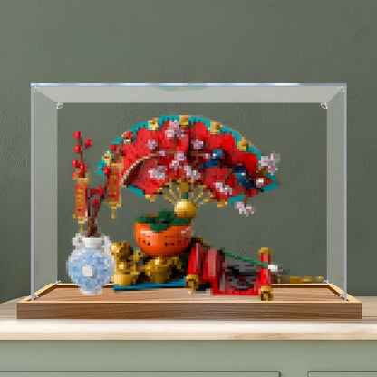LEGO 80117 Good Fortune Mirror Acrylic Display Case with Ring Light & UV-Printed Background - Dustproof Showcase