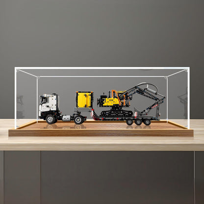 LEGO 42175 شاحنة فولفو FMX حقيبة عرض أكريليك مع إضاءة حلقية وخلفية مطبوعة بالأشعة فوق البنفسجية - صندوق عرض مقاوم للغبار