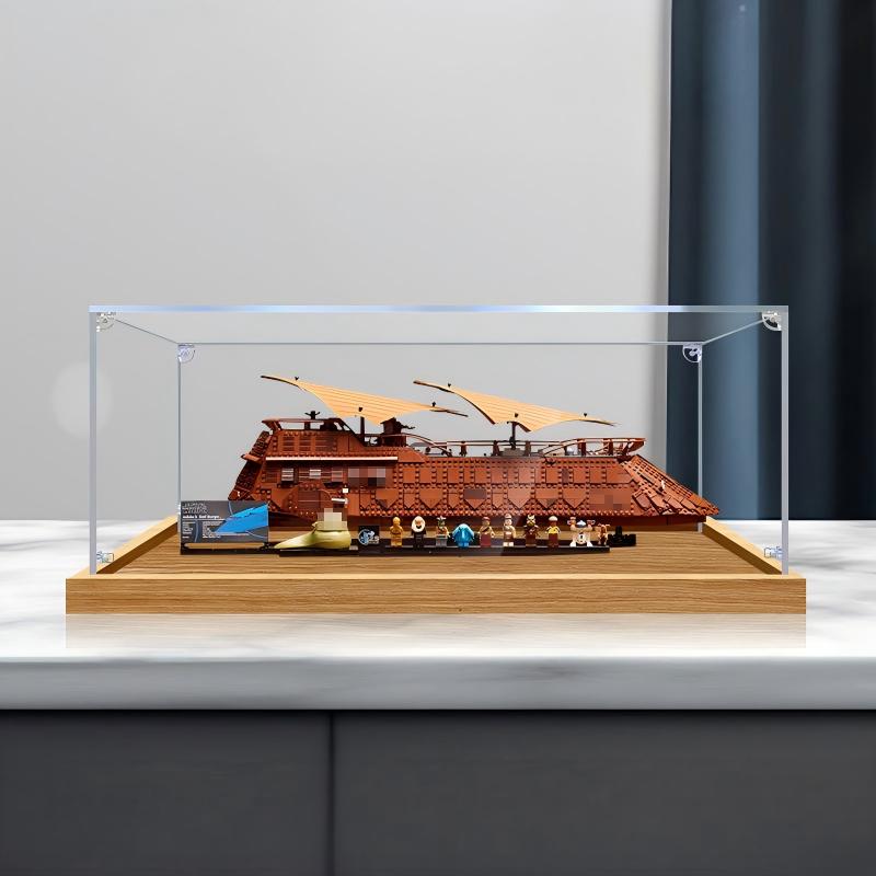 LEGO 75397 Jabba's Sail Barge Vitrine en Acrylique Miroir avec Anneau Lumineux et Fond Imprimé UV - Présentoir Anti-Poussière