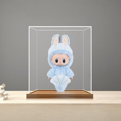 حالة عرض أكريليك مرآة Pop Mart Labubu Hide and Seek مع ضوء حلقي وخلفية مطبوعة بالأشعة فوق البنفسجية - صندوق عرض مقاوم للغبار