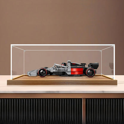 LEGO 77259 Audi Revolut F1 Team R26 ミラーアクリルディスプレイケース リングライト＆UVプリント背景付き - 防塵ショーケース