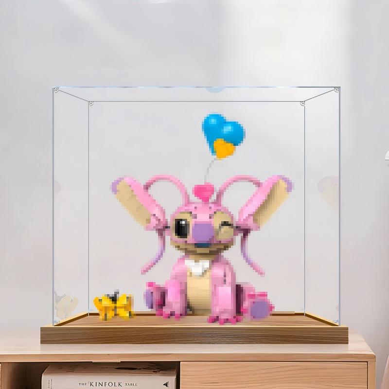 Vetrina Espositiva Acrilica con Specchio per Pop Mart Stitch Romantic Series con Luce ad Anello e Sfondo Stampato UV - Vetrina Antipolvere