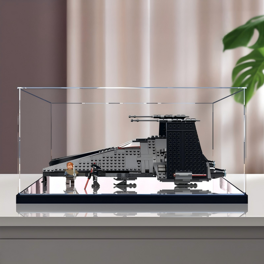 Acrylic Display Case for LEGO 75336 Inquisitor Transport Scythe, with Themed Printed Background & Dustproof Box