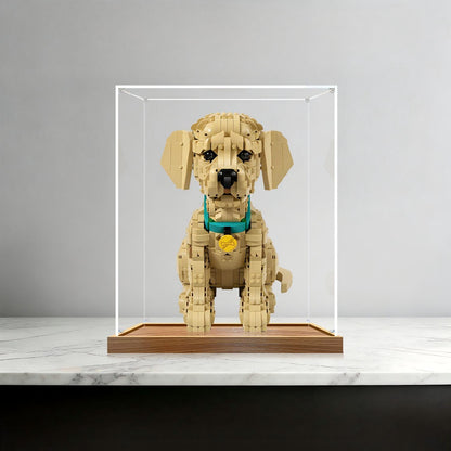 LEGO 11384 Vitrine de Exposição em Acrílico com Espelho para Filhote de Golden Retriever com Anel de Luz e Fundo Impresso em UV - Vitrine à Prova de Poeira