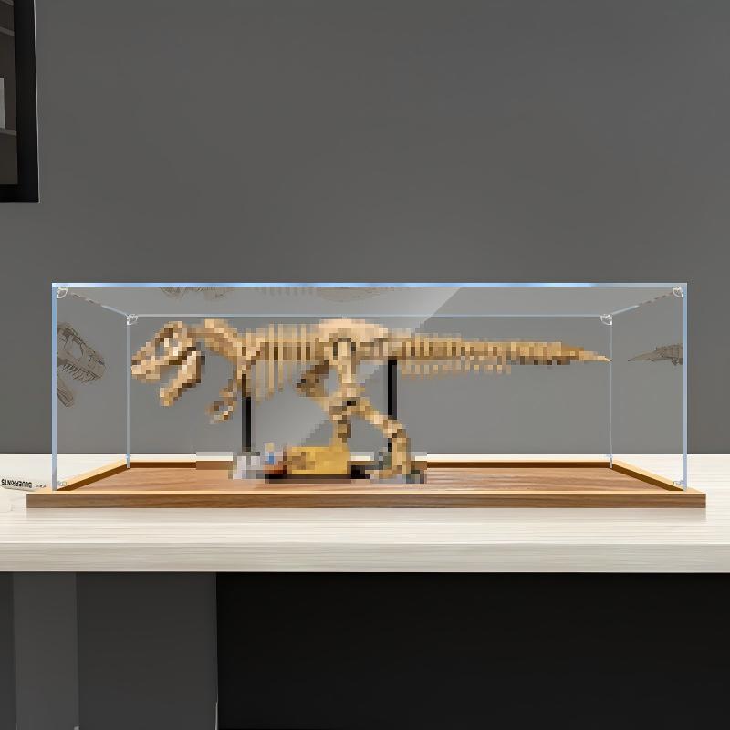 LEGO 76968 Dinosaur Fossils: T. rex Skull Mirror Akryl Display Etui med Ringlys & UV-printet Baggrund - Støvtæt Vitrine