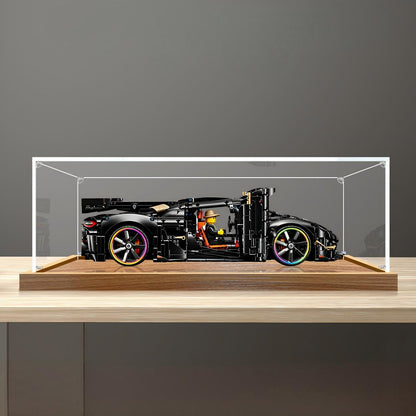 LEGO 42232 Koenigsegg Supercar Mirror Acrylic Display Case with Ring Light & UV-Printed Background - Dustproof Showcase