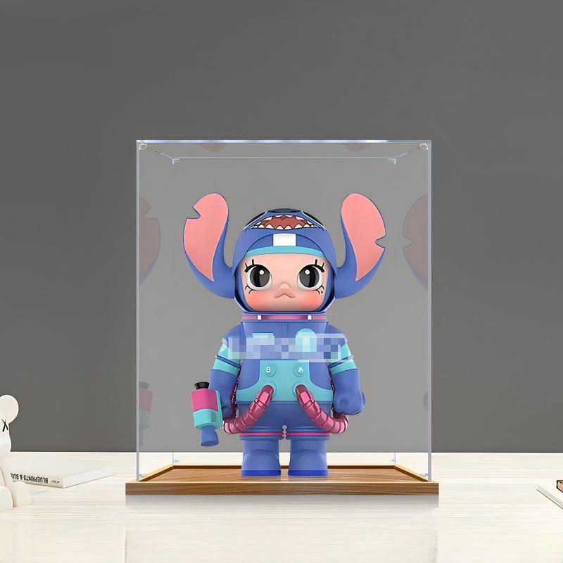 Pop Mart Mega Space Molly x Disney Stitch Mirror Acrylic Display Case with Ring Light & UV-Printed Background - Dustproof Showcase