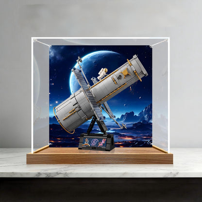 LEGO 11382 Hubble-Weltraumteleskop-Spiegel-Acryl-Vitrinenbox mit Ringlicht & UV-bedrucktem Hintergrund - Staubgeschützte Vitrine