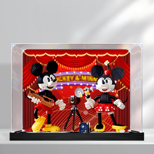 Acrylic Display Case for LEGO 43179 Mickey Mouse & Minnie Mouse, with Themed Printed Background & Dustproof Box