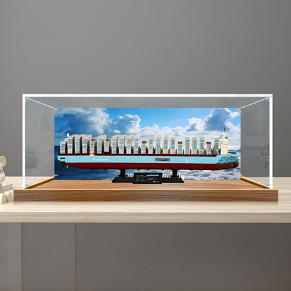 LEGO 40955 Maersk Dual-Fuel Container Vessel Mirror Acrylic Display Case with Ring Light & UV-Printed Background - Dustproof Showcase