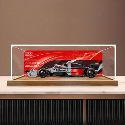 LEGO 77259 Audi Revolut F1 Team R26 ミラーアクリルディスプレイケース リングライト＆UVプリント背景付き - 防塵ショーケース