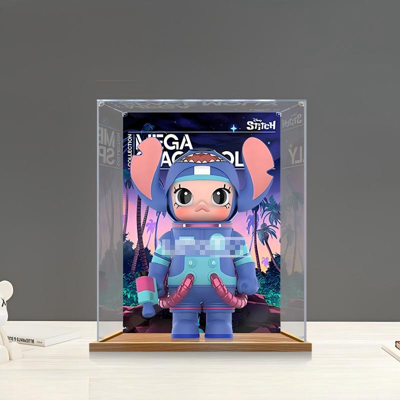 Pop Mart Mega Space Molly x Disney Stitch Mirror Acrylic Display Case with Ring Light & UV-Printed Background - Dustproof Showcase