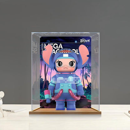 Pop Mart Mega Space Molly x Disney Stitch Mirror Acrylic Display Case with Ring Light & UV-Printed Background - Dustproof Showcase