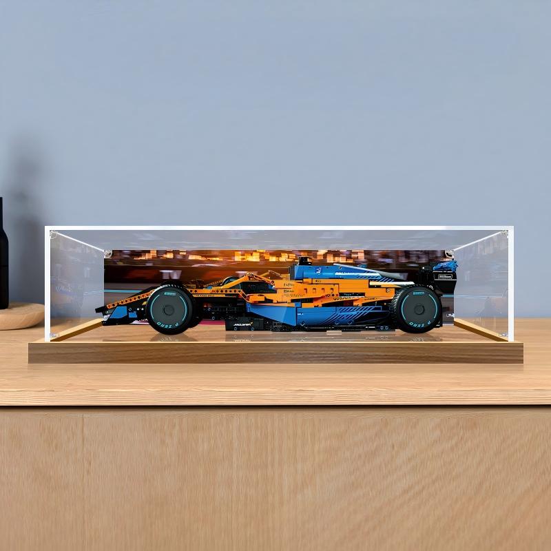 LEGO 42141 McLaren Formula 1 Caixa de Exibição de Acrílico com Anel de Luz e Fundo Impresso em UV - Vitrine à Prova de Poeira