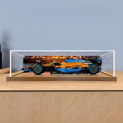 LEGO 42141 McLaren Formula 1 Caixa de Exibição de Acrílico com Anel de Luz e Fundo Impresso em UV - Vitrine à Prova de Poeira