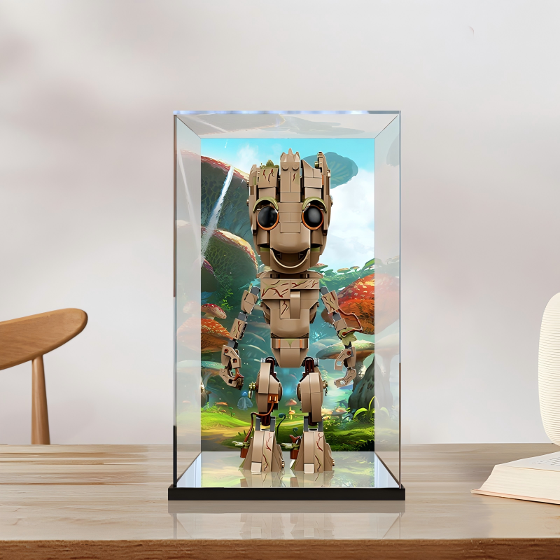 Acrylic Display Case for LEGO 76217 I am Groot, with Themed Printed Background & Dustproof Box