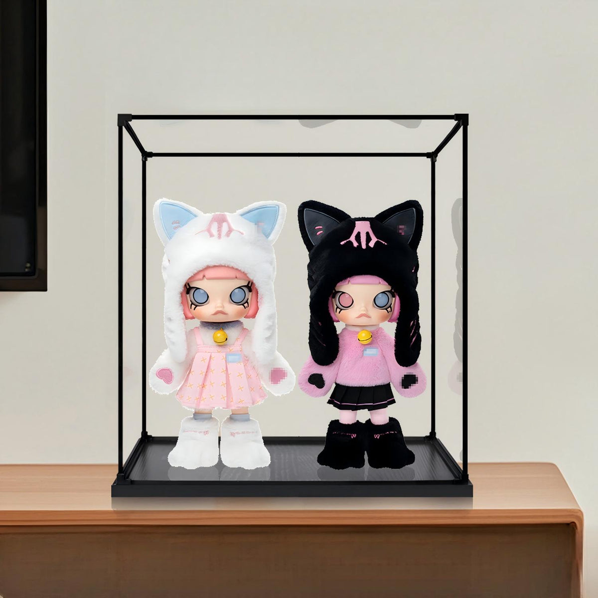 Pop Mart MOLLY Mirror Acrylic Display Case with Ring Light & UV-Printed Background - Dustproof Showcase