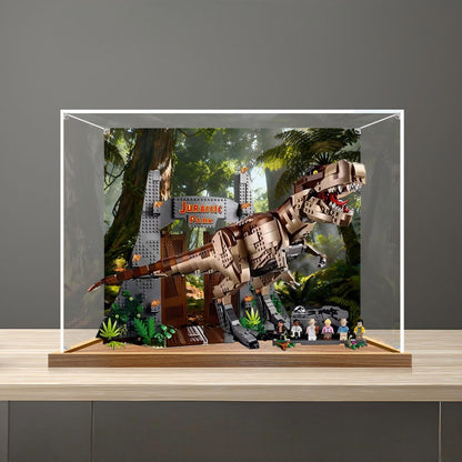 LEGO 75936 Jurassic Park: T. rex Rampage Mirror Acrylic Display Case with Ring Light & UV-Printed Background - Dustproof Showcase