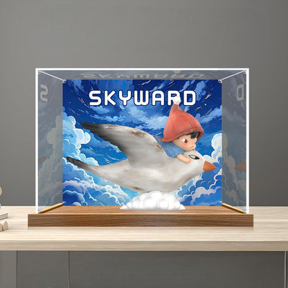 Pop Mart Skyward Mirror Acrylic Display Case with Ring Light & UV-Printed Background - Dustproof Showcase
