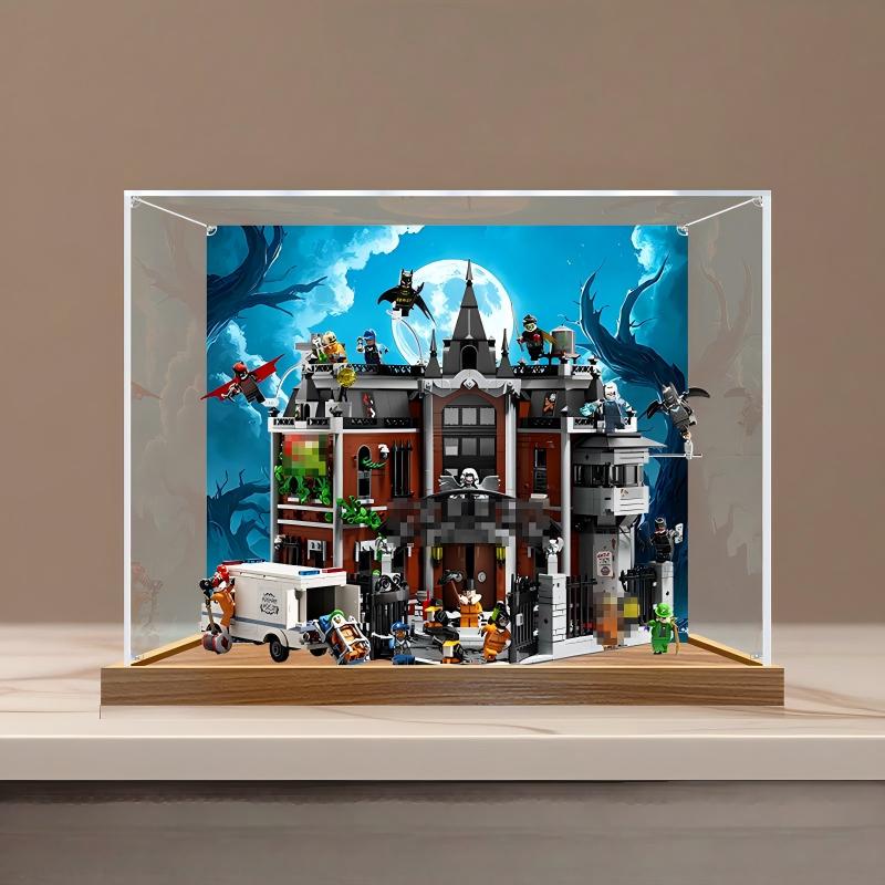 LEGO 76300 Arkham Asylum Mirror Acrylic Display Case with Ring Light & UV-Printed Background - Dustproof Showcase