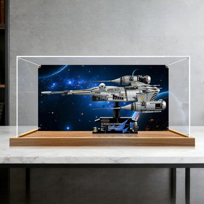 LEGO 75442 The Mandalorian's N-1 Starfighter - UCS Mirror Acrylic Display Case with Ring Light & UV-Printed Background - Dustproof Showcase