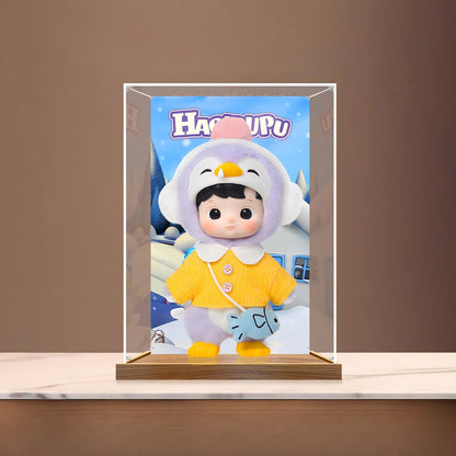 Pop Mart Hacipupu 镜面亚克力展示盒，带环形灯和UV印刷背景 - 防尘展示柜