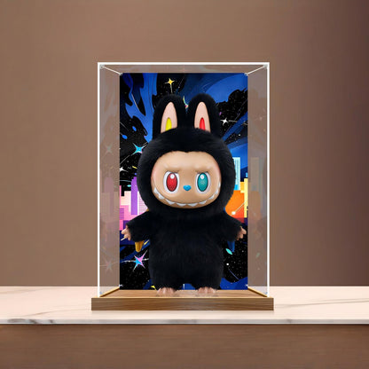 Pop Mart Labubu Mirror Acrylic Display Case with Ring Light & UV-Printed Background - Dustproof Showcase