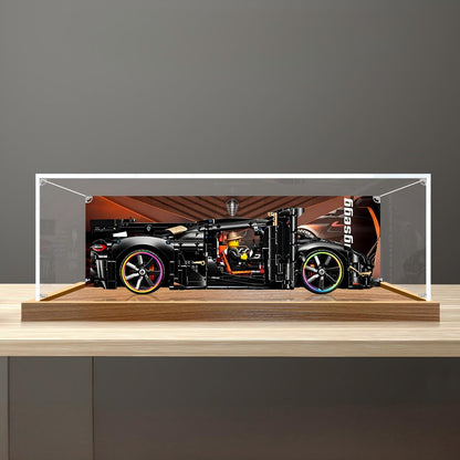 LEGO 42232 Koenigsegg Supercar Mirror Acrylic Display Case with Ring Light & UV-Printed Background - Dustproof Showcase