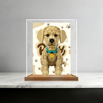 LEGO 11384 Vitrine de Exposição em Acrílico com Espelho para Filhote de Golden Retriever com Anel de Luz e Fundo Impresso em UV - Vitrine à Prova de Poeira