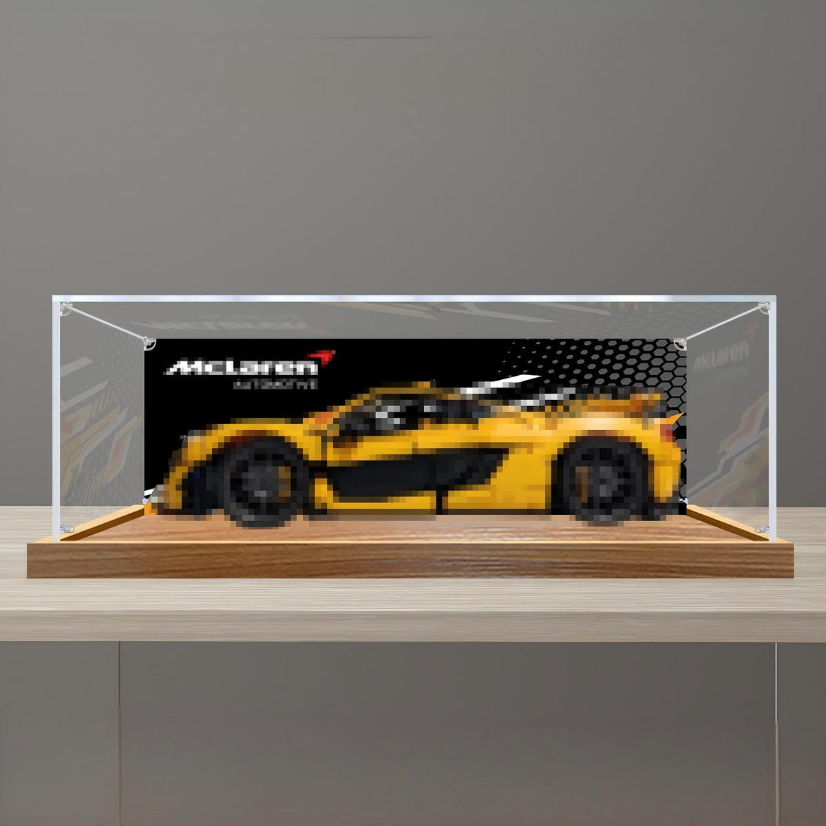LEGO 42172 ماكلارين P1 علبة عرض أكريليك مرآة مع إضاءة حلقية وخلفية مطبوعة بالأشعة فوق البنفسجية - صندوق عرض مقاوم للغبار