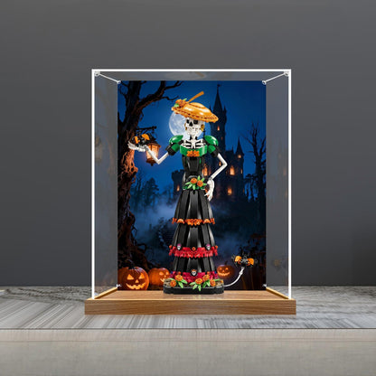 LEGO 21372 La Catrina Spejl Akryl Udstillingskasse med Ringlys & UV-printet Baggrund - Støvtæt Vitrine