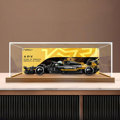 LEGO 77252 APXGP Team Race Car Mirror Acrylic Display Case with Ring Light & UV-Printed Background - Dustproof Showcase
