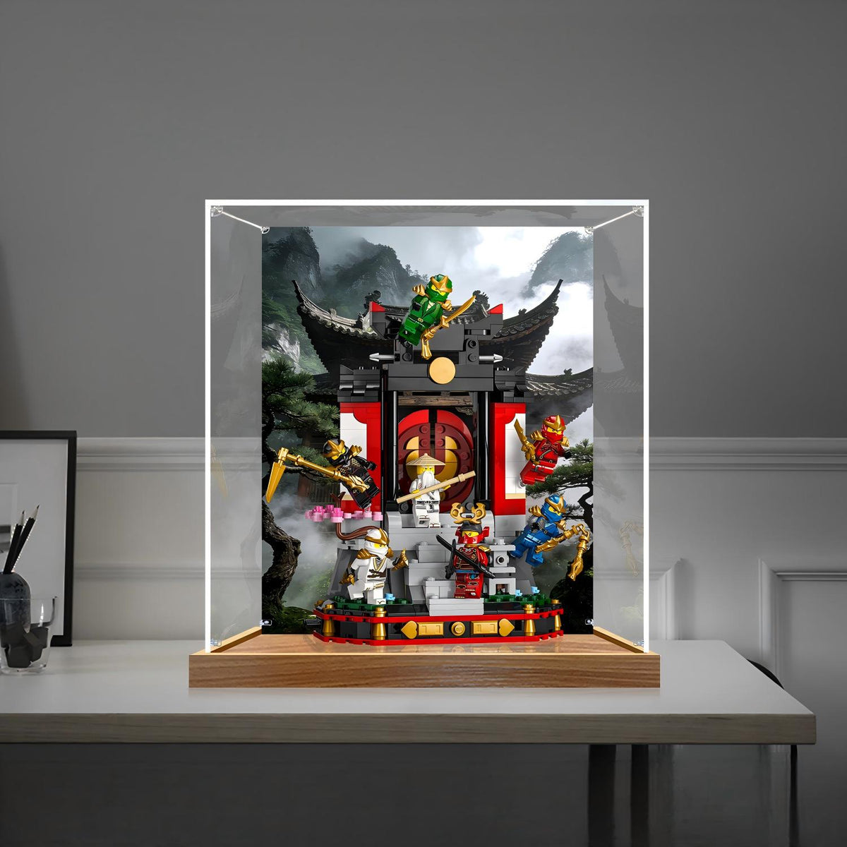 LEGO 71866 Ninja Character Display Mirror Acrylic Display Case with Ring Light & UV-Printed Background - Dustproof Showcase