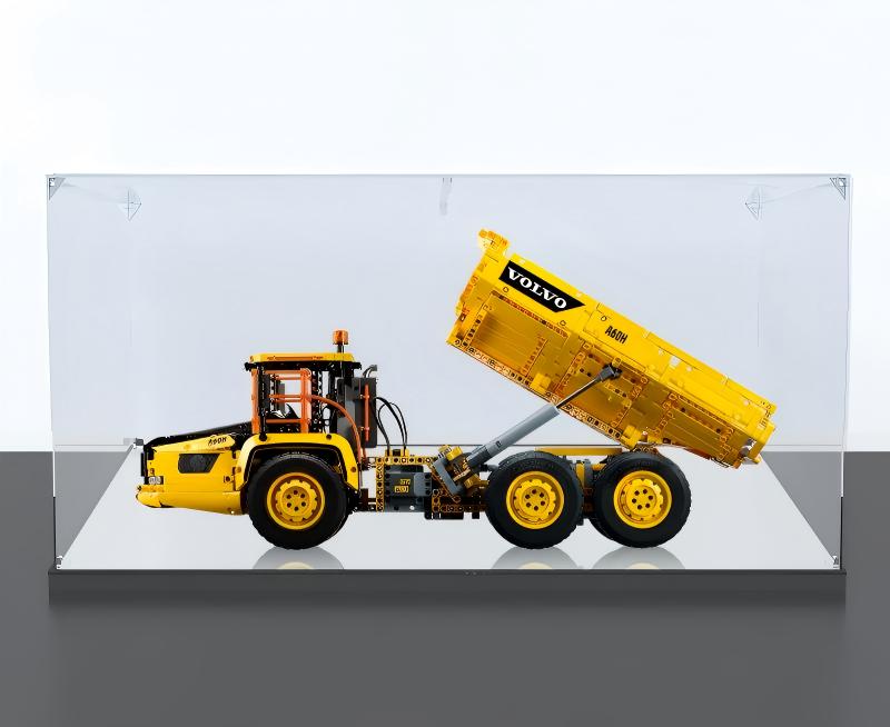 Acrylic Display Case for LEGO 42114 Volvo Articulated Hauler, with Themed UV Printing Background & Dustproof Box