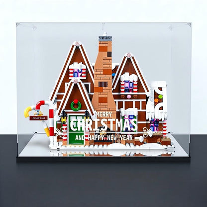 LEGO 10267 Vitrine de Acrílico com Espelho para Casa de Gengibre com Luz de Anel e Fundo Impresso em UV - Expositor à Prova de Poeira
